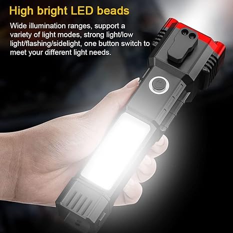 High-power Led Torch Light Rechargeable Flashlight And Multi Functional Tactical Hammer & Power Bank To Charge The Phone With Box ( Random Color )