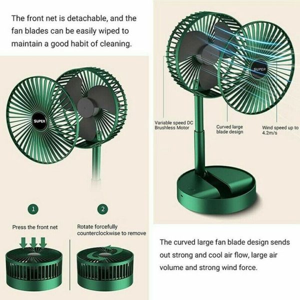 Telescopic Folding Fan, Mini Electric Desktop Fan, Portable Summer Rechargeable Fan, Multifunctional Adjustable Table Fan, Silent Table Top Personal Fan, Super Mobile Stand Folding Fan