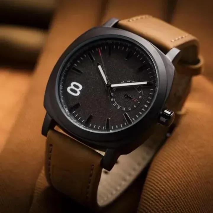 Men’s Classic Black Dial Watch with Brown Leather Strap