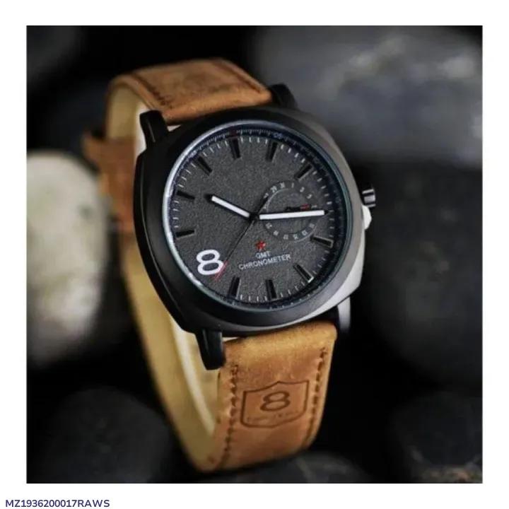 Men’s Classic Black Dial Watch with Brown Leather Strap